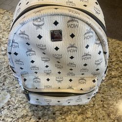 MCM backpack white side studded visetos