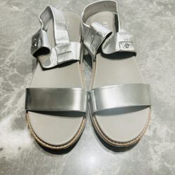 Cole Haan Zerogrand Global Silver Leather Sandal Wedge Flat Wedge Size 8B