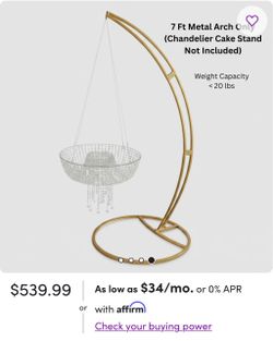 7ft Suspended Wedding Cake Swing Stand & Floral Arch - Gold Metal Hanging Backdrop(Chandelier Cake Stand Sold Separately)