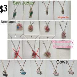 Strawberry Shortcake, San Judas, Virgencita, & Cow Necklaces 