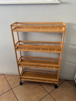 Bamboo Rolling Storage Shelf Rack