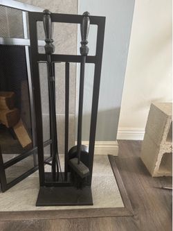Fireplace screen and tools with rack