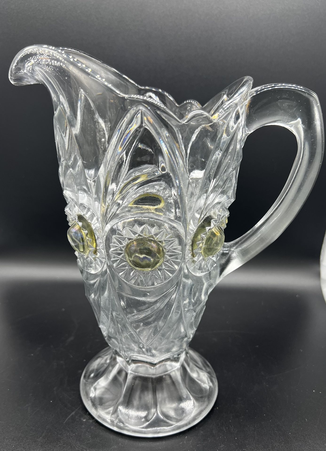 EAPG Pitcher U S Glass Clear Bulls Eye and fan