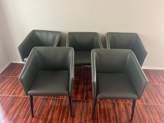 Set of 5 Gray Leather Dining Arm Chairs