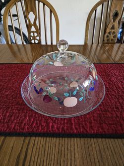 Princess House Crystal Orchard Medley Cake/Pastry Plate and Dome
