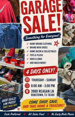 🎉 GARAGE SALE – 4 DAYS ONLY! 🎉