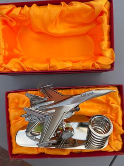 Vintage Fighter Jet Desk Clock & Pen Holder – Original Box