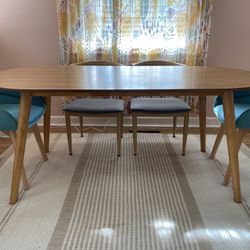 71” oval solid wood dining table with 6 chairs