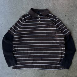 vintage y2k baggy skater black thermal layered brown striped polo