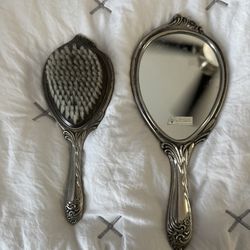 Antique Mirror And Brush Set