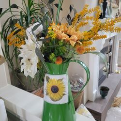 Enamel Pitcher With Decorative Sunflower Fabric