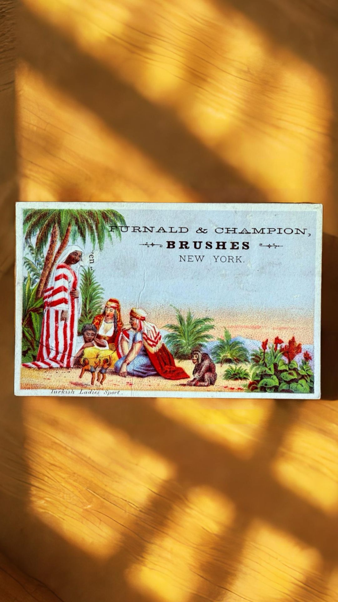 1900s “Turkish Ladies Sport” Furnald & Champion Brushes New York Victorian Advertising Trade Card 2 5/8” x 4 1/4”