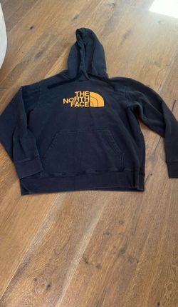 Men’s Large The North Face Black Hoodie Sweatshirt Yellow Logo