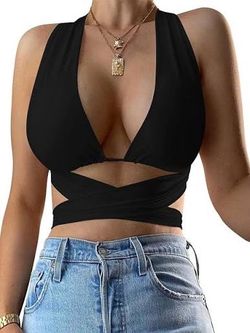 Size small black never worn  Criss Cross Cami Lace Up Self Tie