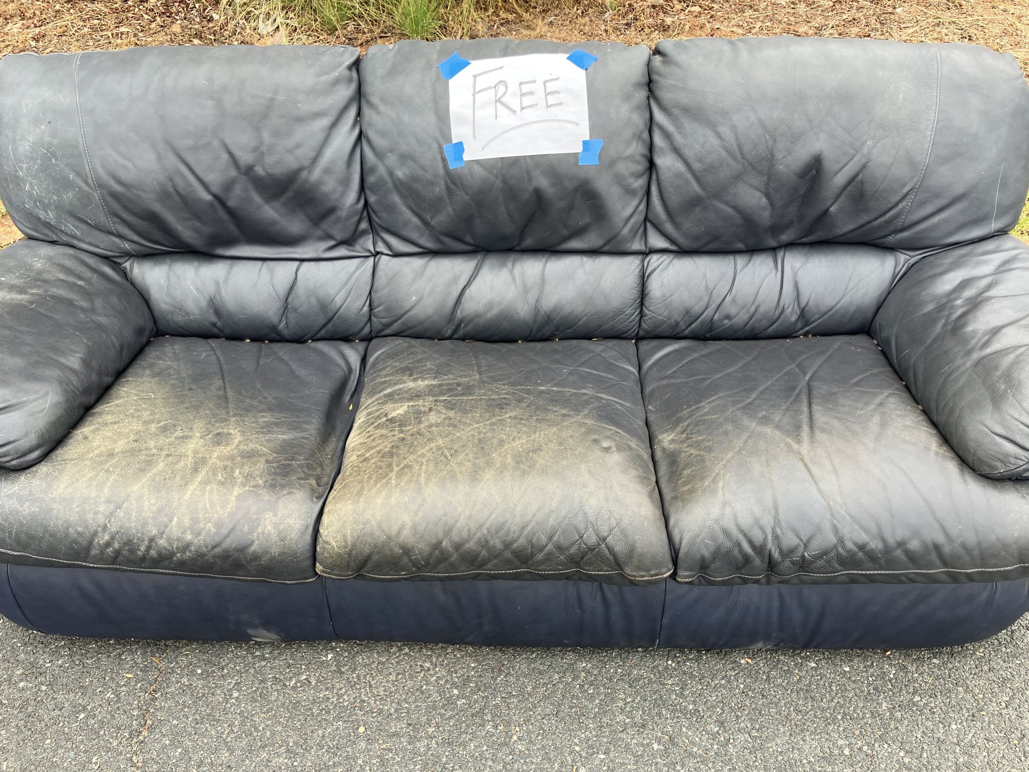 Blue Leather Couch - Free