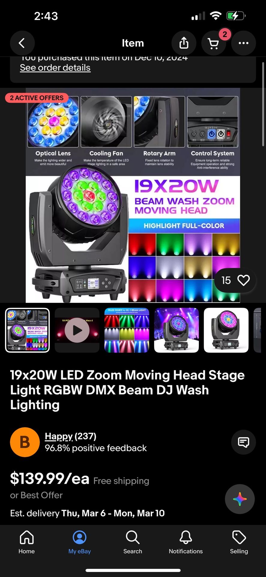 Two 19x20W LED Zoom Moving Head Stage Light RGBW DMX Beam DJ Wash Lighting