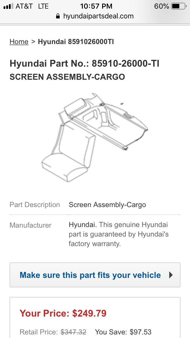 Genuine Hyundai cargo cover screen assembly