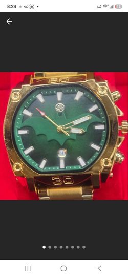 13-Brandnew 43mm Dark Night Collectors Green iconic Batman logo with Gold Stainless Steal wristband.