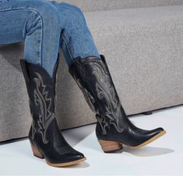 Black Embroidered Knee-High Cowboy Boots 10.5