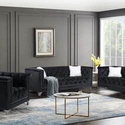 Prince Velvet Black Living Room Set