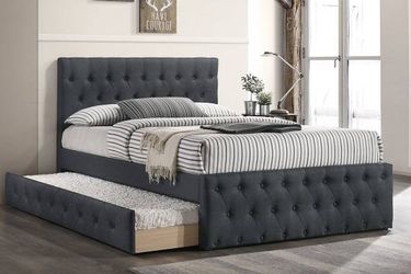 Full Twin Grey Frenchi Trundle Bed With Ortho Mattresses Included
