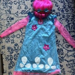 Kids Poppy Costume From Trolls With Wig 