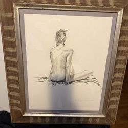 Beautifully Framed Water Color Nude Woman’s Peacefully Sitting