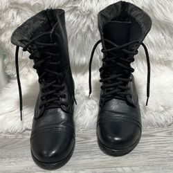 Steve Madden Kombat black Leather 8 Eye Lace Up Combat Boots 9 M