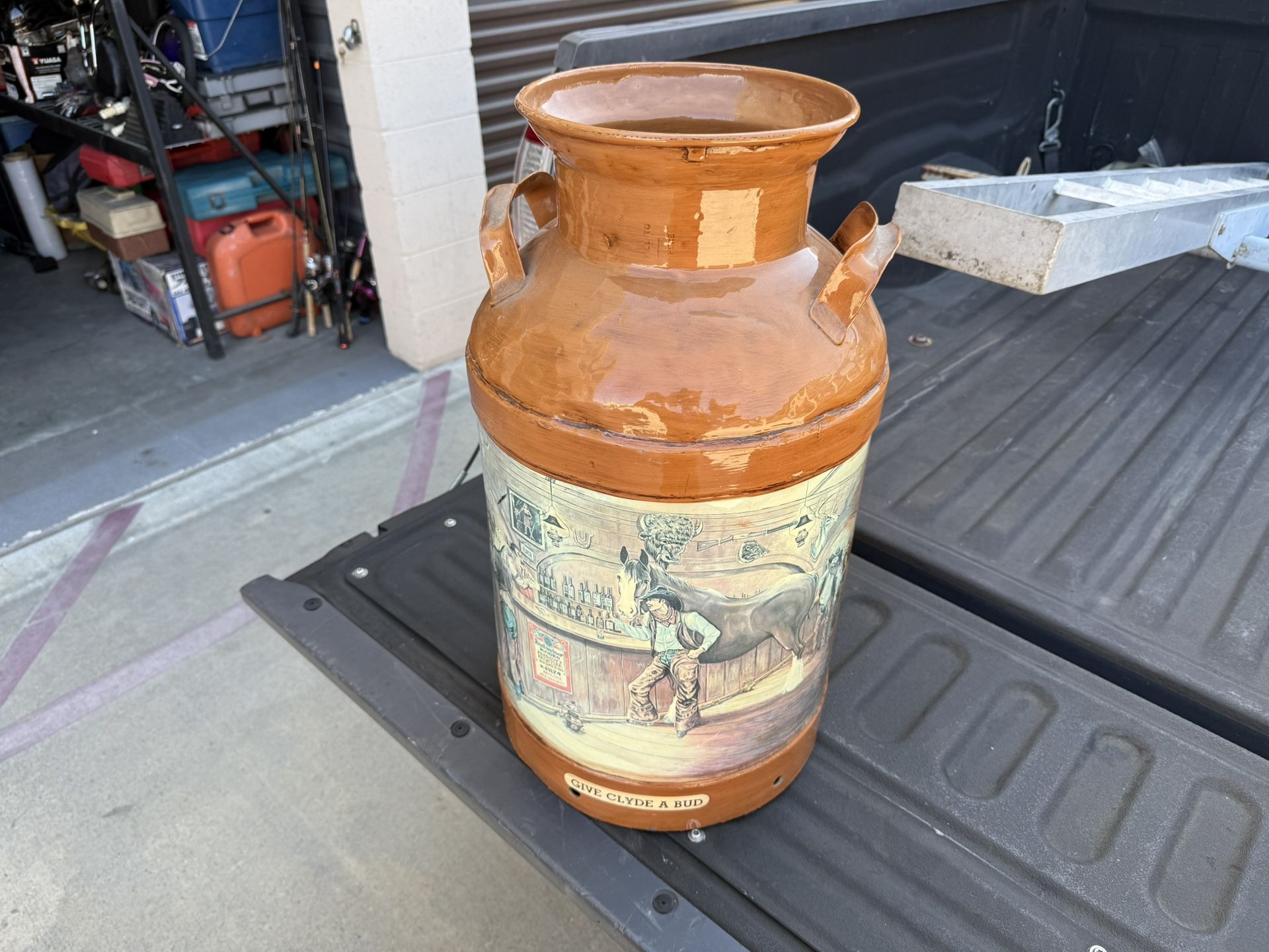 old painted milk can great piece 