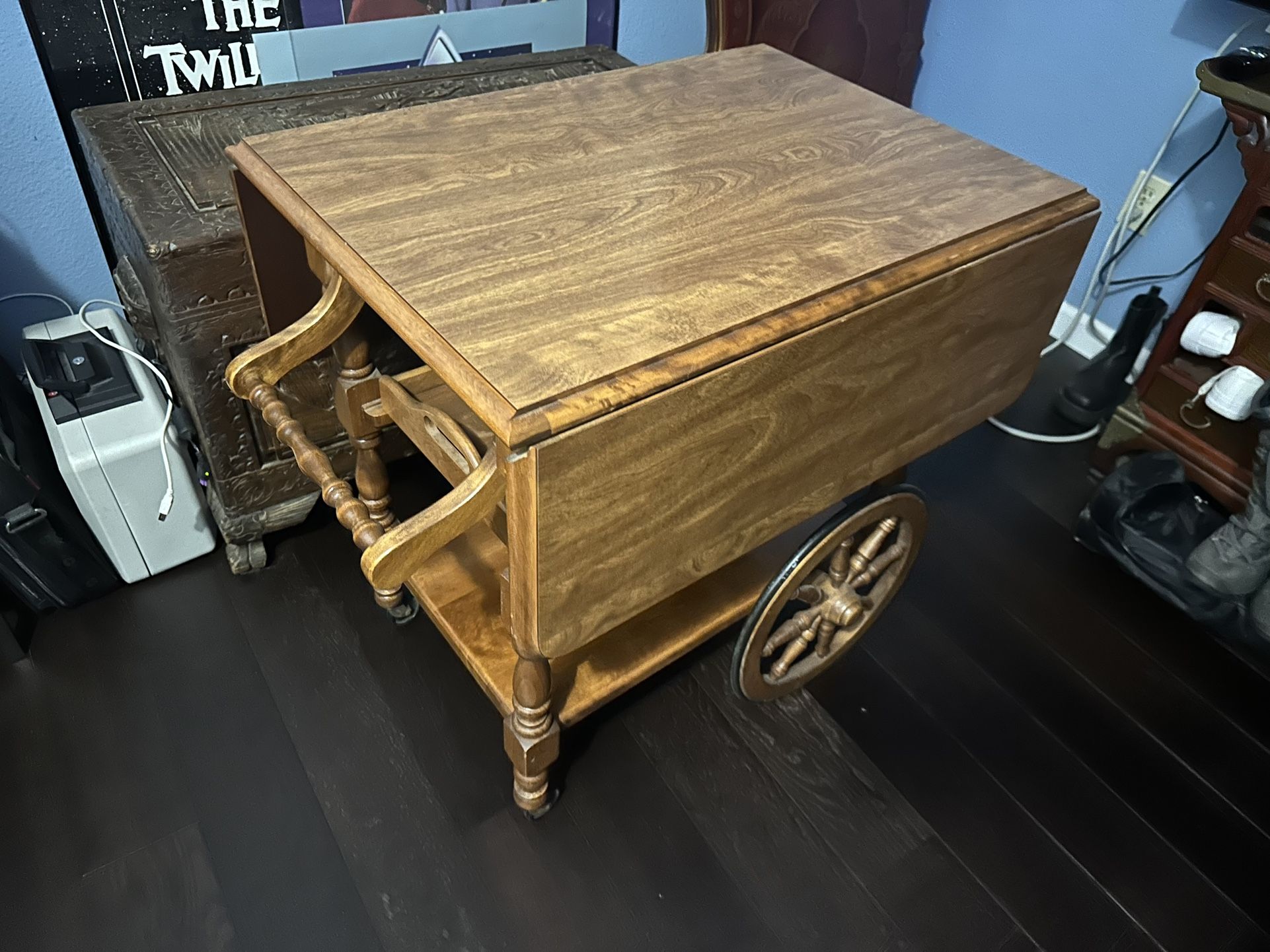 Vintage antique wooden tea cart