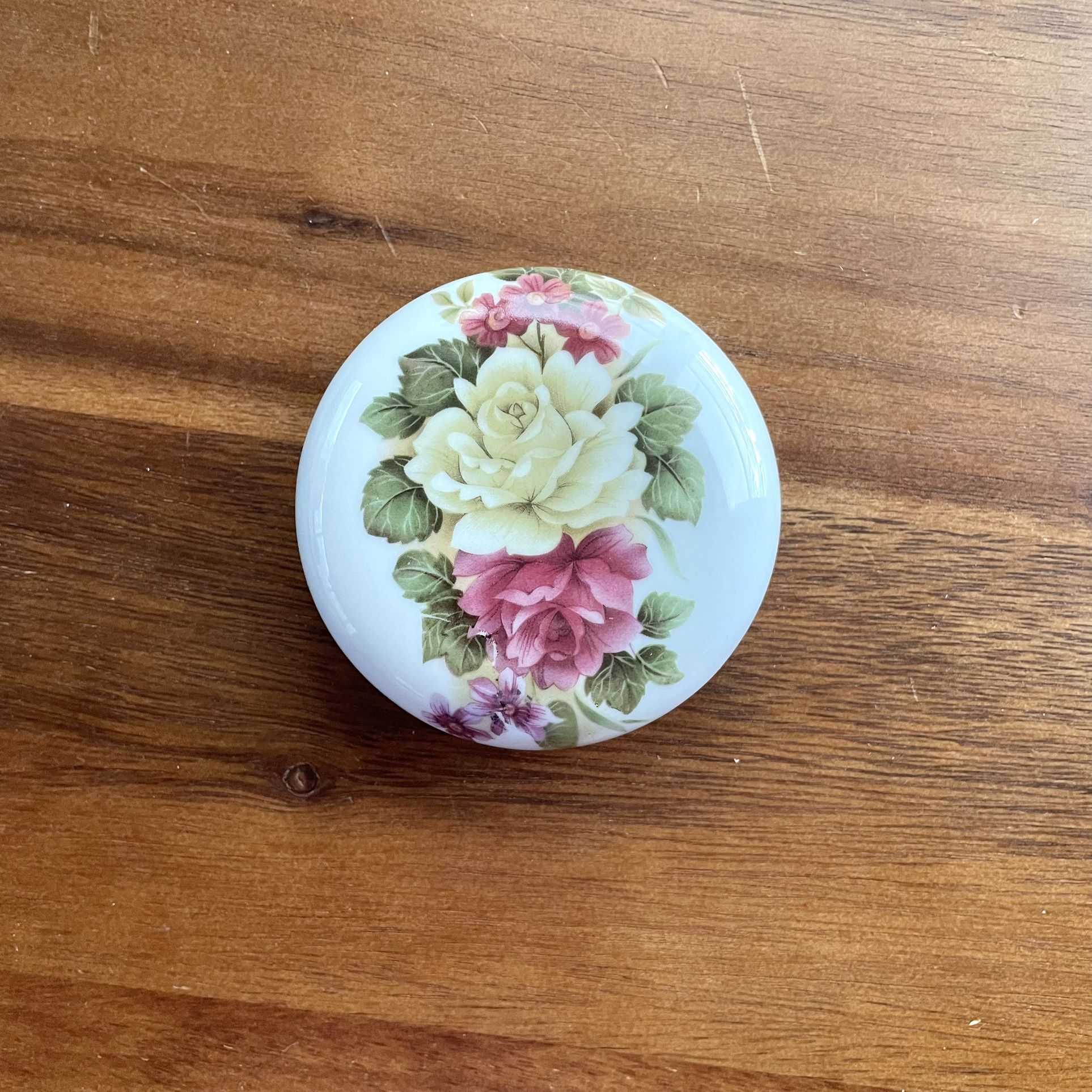 **VINTAGE**Polished Bisque China Desk Paperweight - Floral Roses Embellished