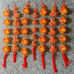 CHINESE NEW YEAR ORNAMENTS CHRISMAS, 7LOT TASSELS  RED. EPPROXIMATLY 38" LONG.