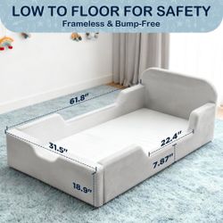 Toddler Floor Bed, No Assembly Needed - Super Soft Full Foam Kids Bed with Removable Washable Cover for Ages