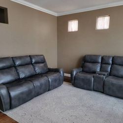 Power Reclining Leather Sofa and Loveseat Set