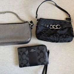 Lot Of Vintage Coach Purses Wallet Black Silver Clutch Handbag Wristlet Classic
