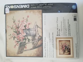 Roses On White Chair No 35187 By Fabrice de Villenueve Counted Cross Stitch Kit