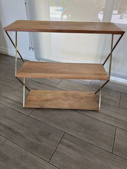 World Market Natural Wood & Gold 3 Tier Wall Shelf