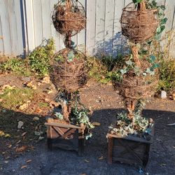 Pair Rustic Cast Iron Garden Topiary Trellis