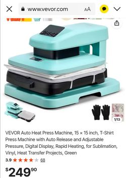 VEVOR Auto Heat Press Machine, 15 x 15 inch, T-Shirt Press Machine with Auto Release and Adjustable Pressure, Digital Display, Rapid Heating, for Subl