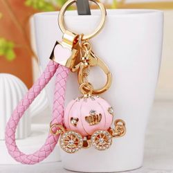 New! Pink Cinderella Princess Pumpkin Carriage Keychain Metal Bag Charm