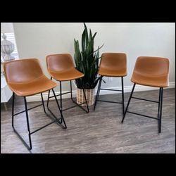 LUE BONA Bar Stools Set of 4, 24" ALX Faux Leather Barstools, Modern Counter Height Stools with Back