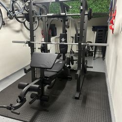 Vesta Fitness Smith Machine 2001 w/Bench Attachment | 230lb Bumpers Weights | 7ft Olympic Bar | Fitness | Gym Equipment | FREE DELIVERY🚚 