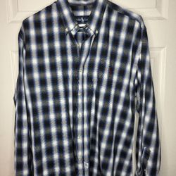 Ralph Lauren Men’s Button Down LS Shirt Blue Gray & White Plaid Size 16.5"-33" 