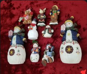 Rare Vintage SNOWMAN FIGURINES 9 PIECE LOT.  Awesome Christmas Decor!