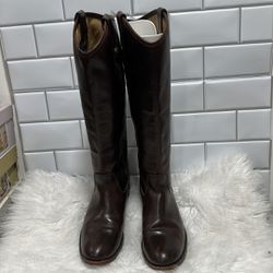 FRYE Melissa Button Tall Brown Leather Riding Boots Women Sz 8.5 B 