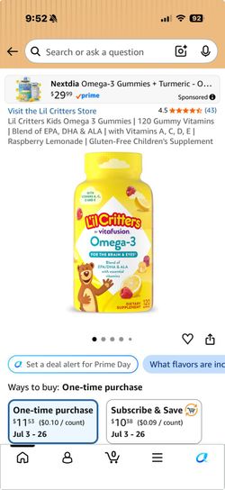 Lil Critters Omega-3 Gummies 120 Count