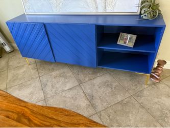 sideboard table blue lacquer like finish