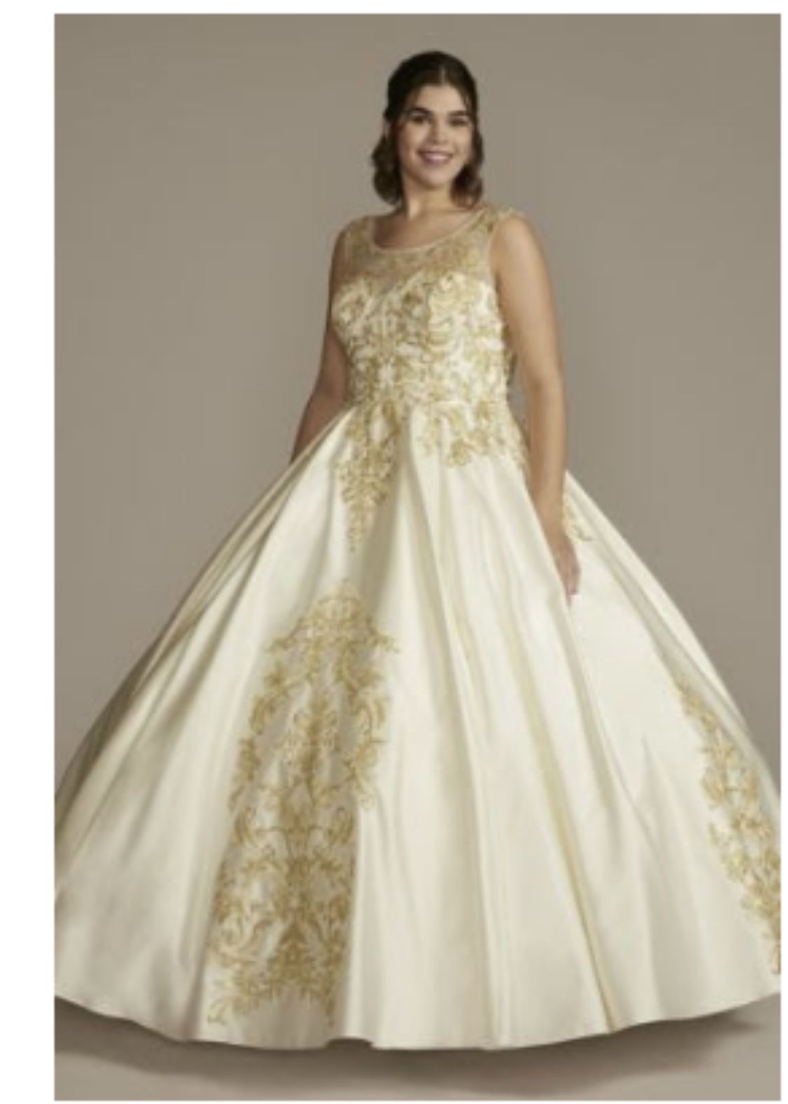 Ivory And Gold QuinceaƱera Dress