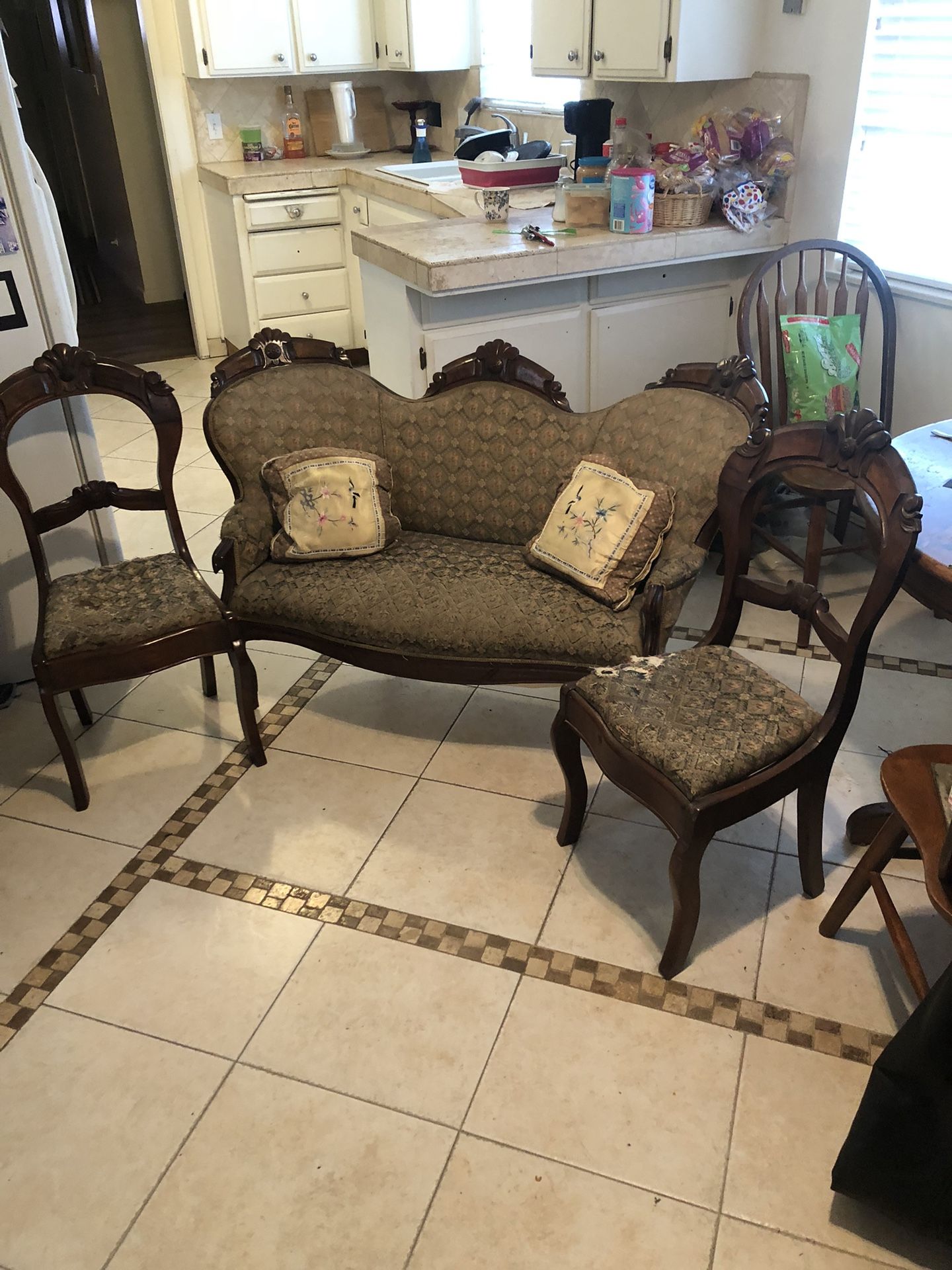 Antique  Loveseat With Matching Chairs 