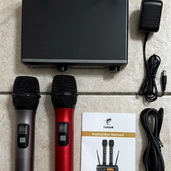 New TONOR UHF Wireless Mic System, Dual Handheld 15 Ch 200ft TW-820 Black A057